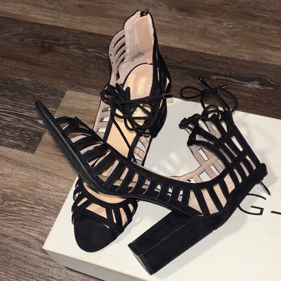 Franco Sarto Black and Tan Strappy Sandals - Picture 3 of 15